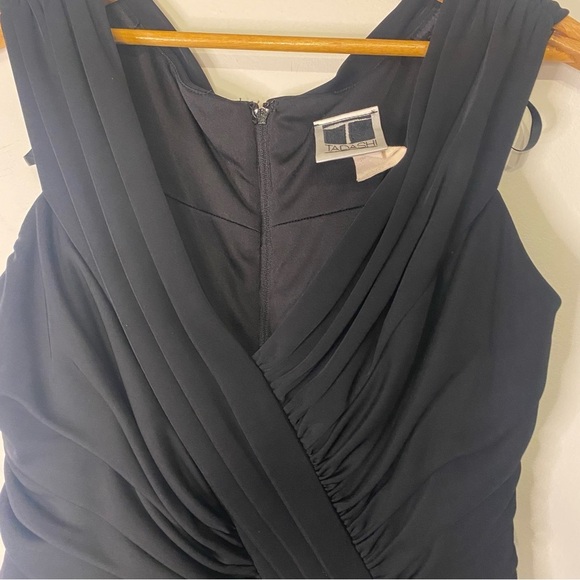 Vintage TADASHI Shoji Elegant Black V Neck Sleeveless Midi Dress Large Bridal - Picture 5 of 15